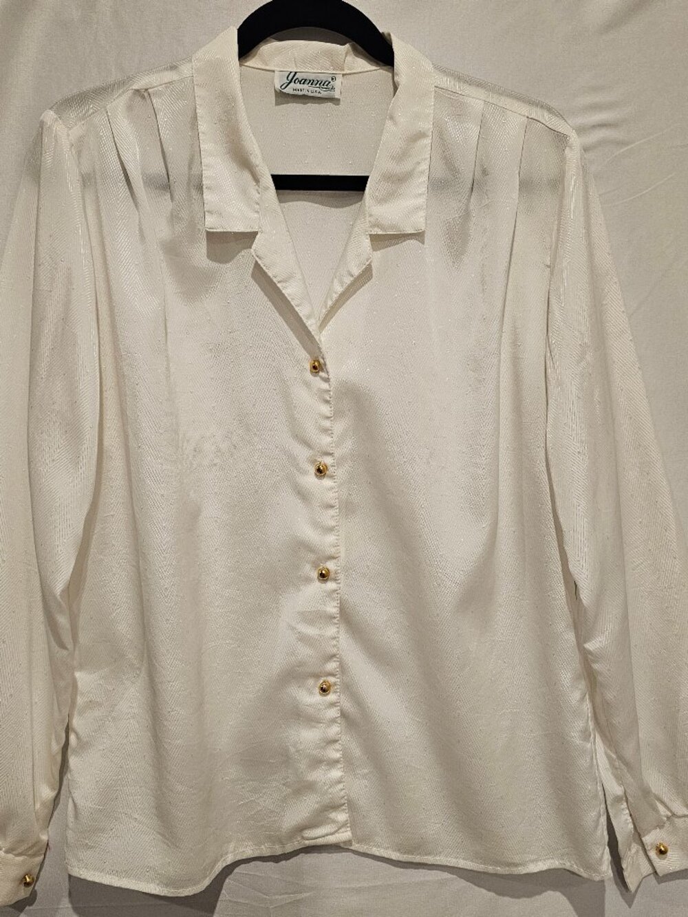 Vintage Joanna Blouse Gold Button Sheer Damask Retro Women's Top (XL)